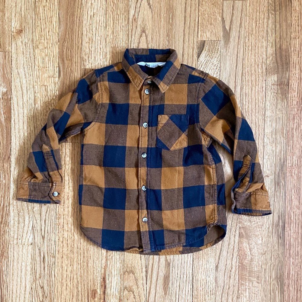 H&M | Toddler Boys' Flannel Buffalo Check Button-Down Long-Sleeve Shirt